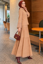 Crinkle Skirt Double Set with Pocket and Wrist Brodge