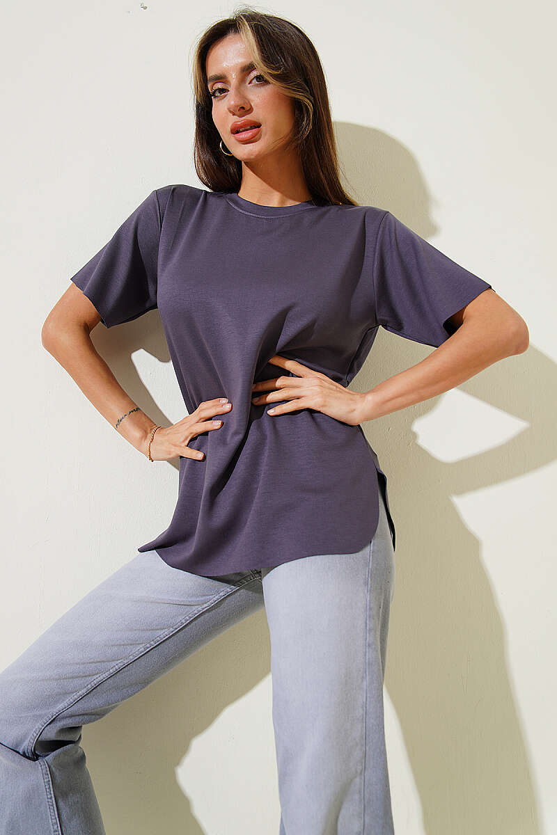 Lazer Kesimli Basic  T-shirt