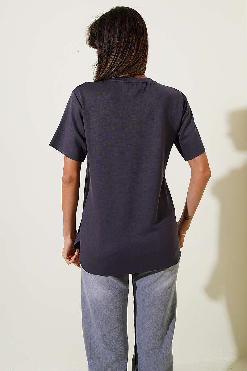 Lazer Kesimli Basic  T-shirt