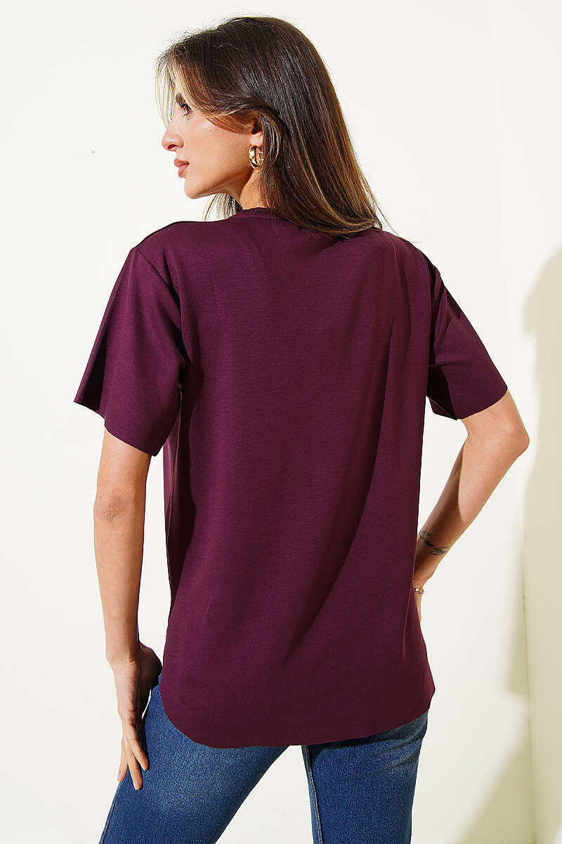 Lazer Kesimli Basic  T-shirt