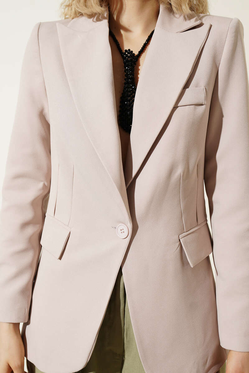 Leopar Astarlı Tek Düğme Blazer Ceket