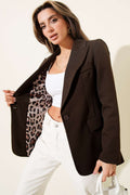 Leopar Astarlı Tek Düğme Blazer Ceket