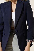 Leopar Astarlı Tek Düğme Blazer Ceket Lacivert