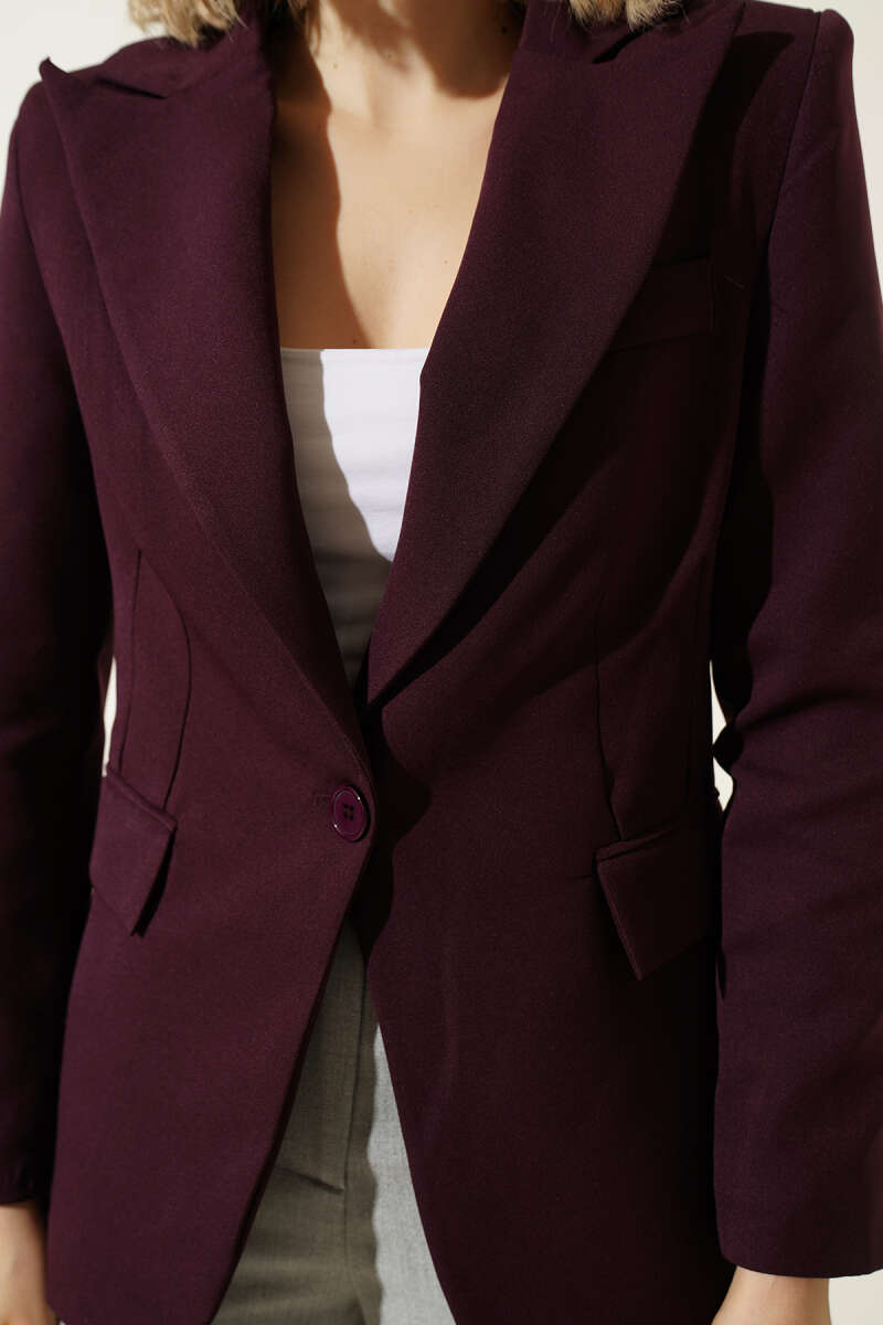 Leopar Astarlı Tek Düğme Blazer Ceket