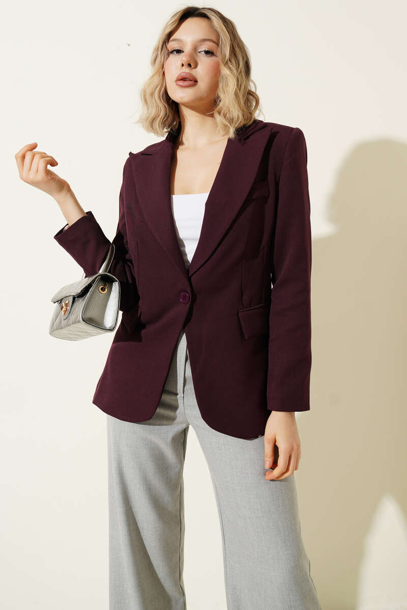 Leopar Astarlı Tek Düğme Blazer Ceket