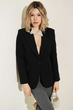 Leopar Astarlı Tek Düğme Blazer Ceket Siyah