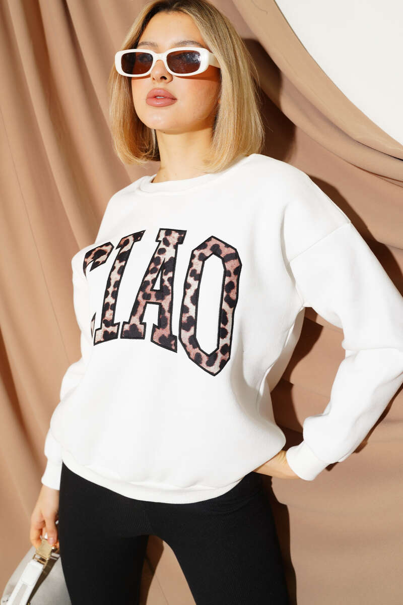 Leopar Baskılı Üç İplik Sweatshirt