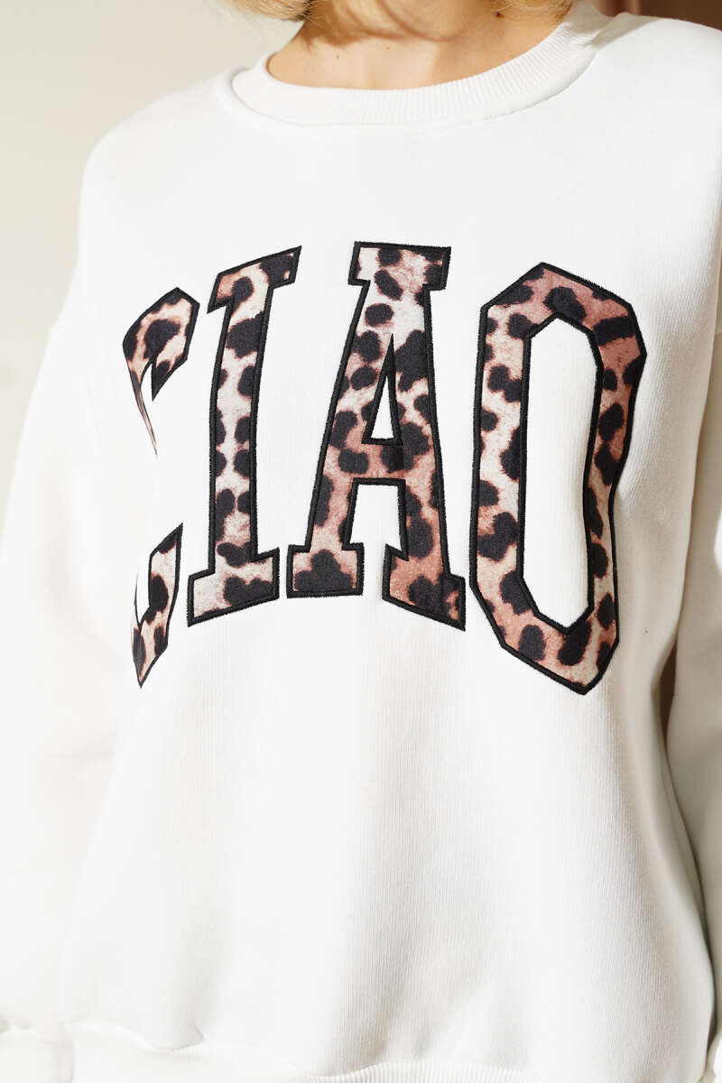 Leopar Baskılı Üç İplik Sweatshirt