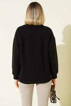 Leopar Baskılı Üç İplik Sweatshirt Siyah