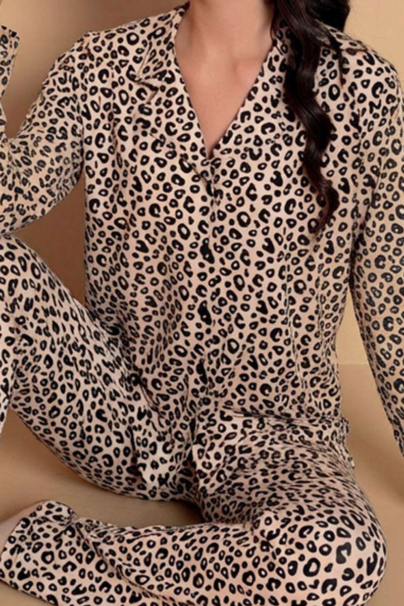 Desen Düğmeli Uzun Kol Pijama Takımı