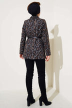 Leopar Desen Kemerli Blazer Ceket
