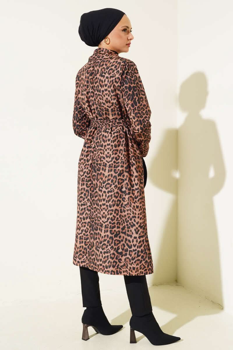 Leopar Desenli Kuşaklı Trençkot