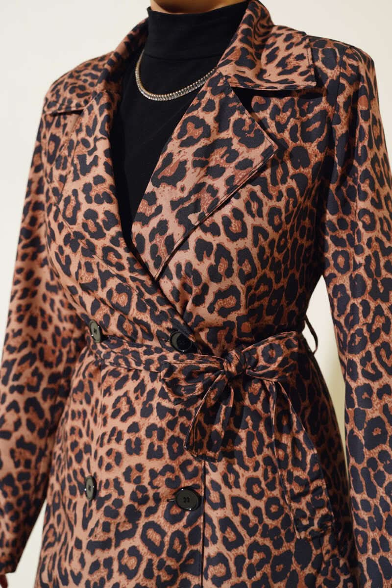 Leopar Desenli Kuşaklı Trençkot