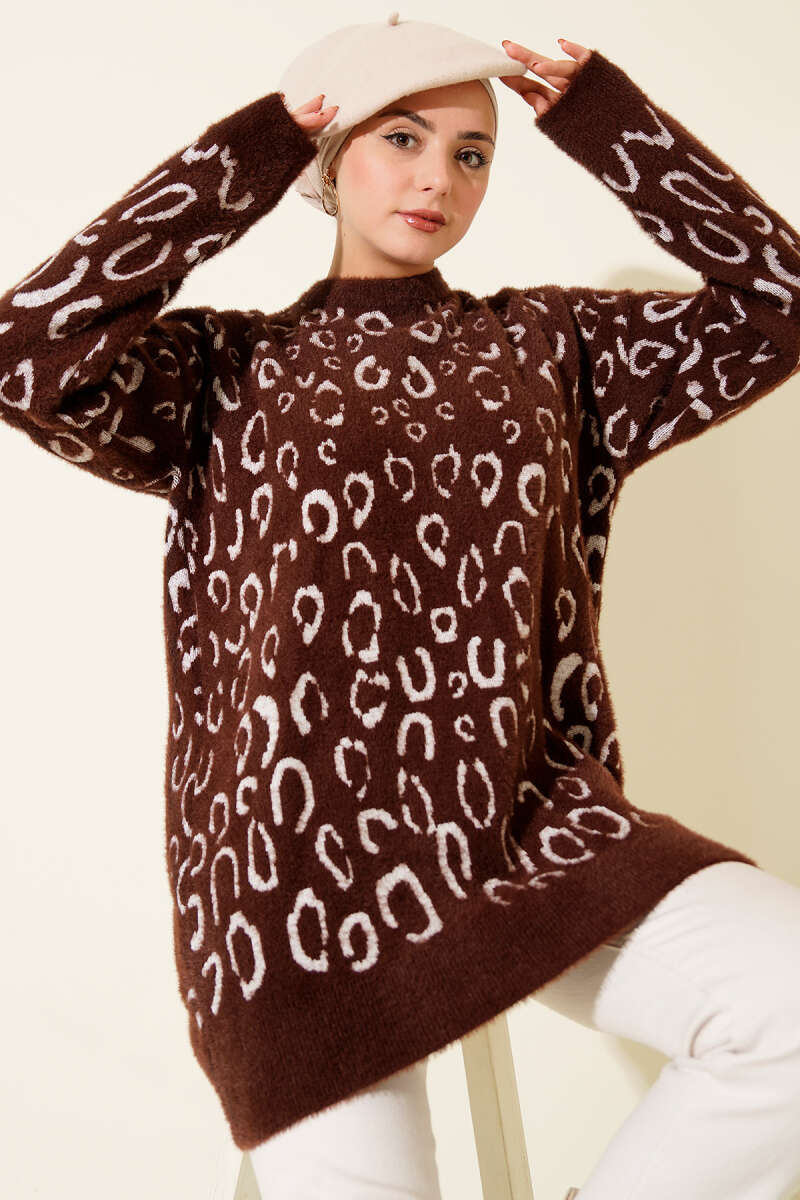 Leopar Desenli Sakallı Tunik
