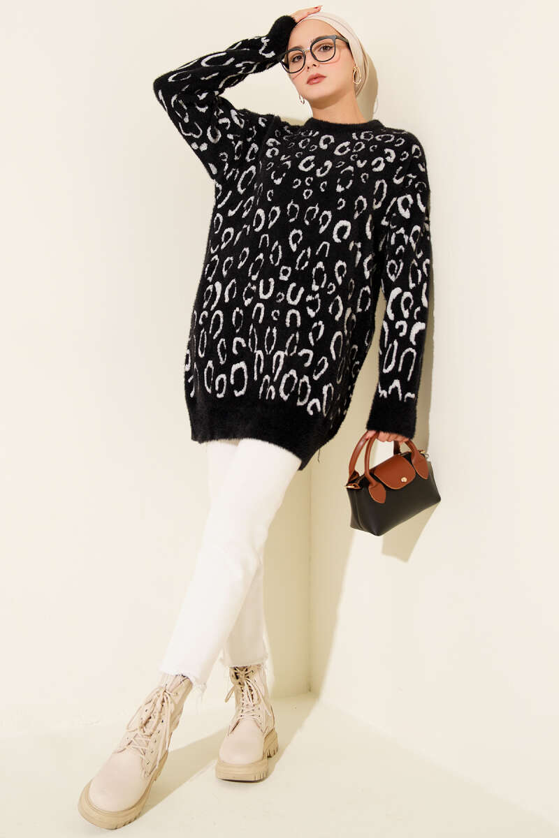 Leopar Desenli Sakallı Tunik