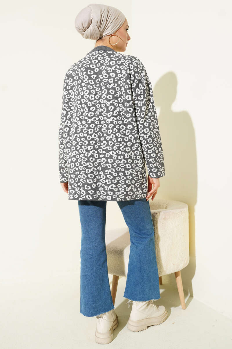 Leopar Desenli Triko Tunik Füme