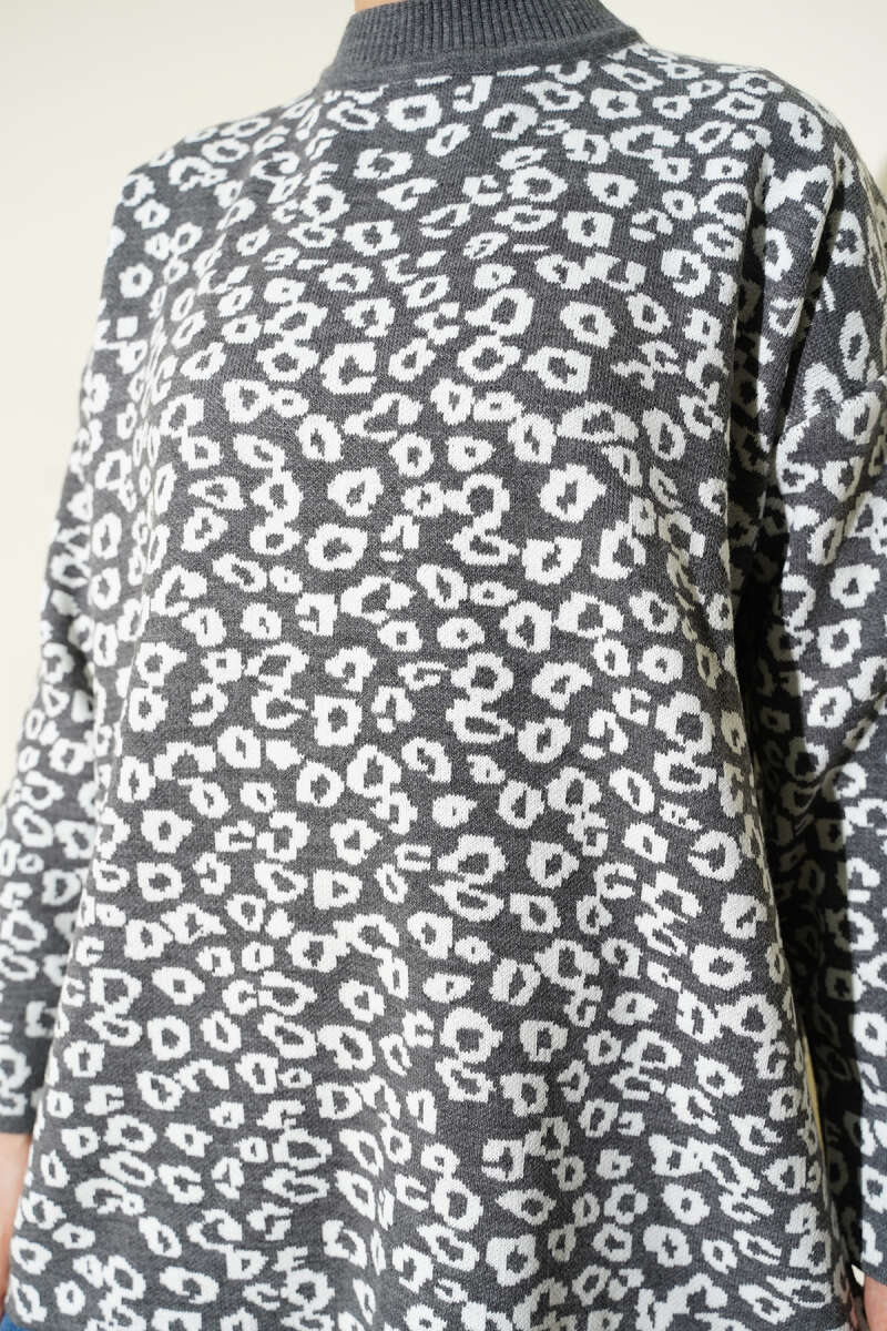 Leopar Desenli Triko Tunik Füme