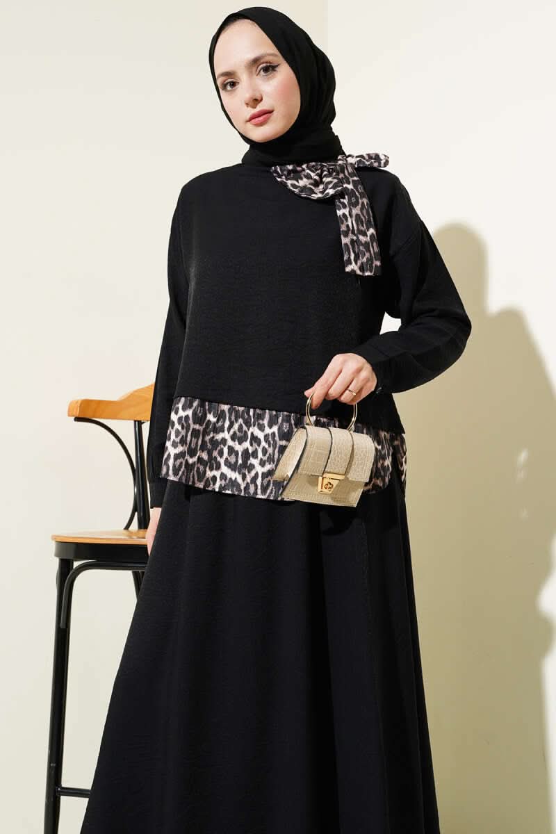 Leopar Fiyonklu Tunik İkili Takım