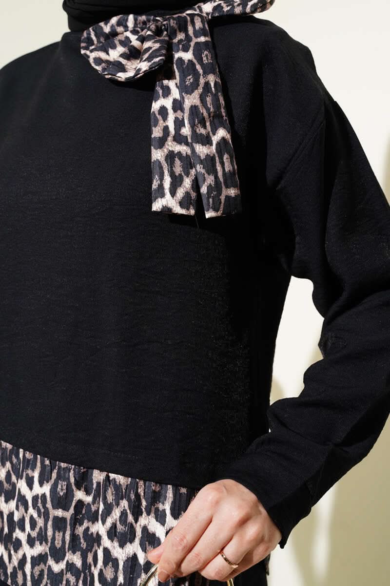 Leopar Fiyonklu Tunik İkili Takım