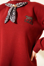 Leopar Fularlı Üç İplik Tunik
