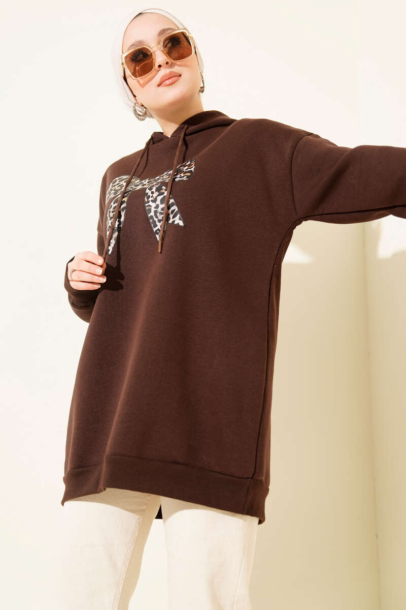 Leopar Kurdele Baskılı Üç İplik Sweatshirt