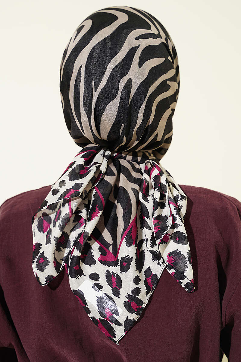Leopar Şeritli Desenli Eşarp