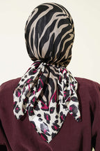 Leopar Şeritli Desenli Eşarp