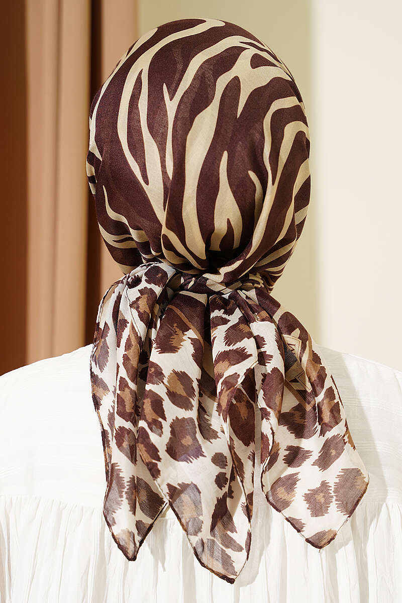 Leopar Şeritli Desenli Eşarp