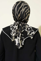 Leopar Şeritli Desenli Eşarp Vizon