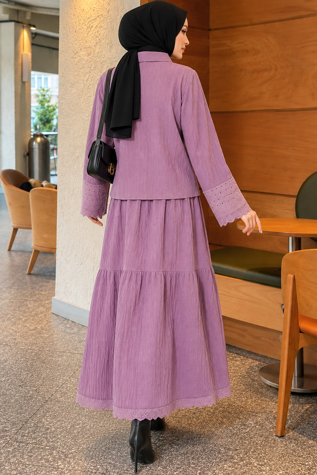 Crinkle Skirt Double Set with Pocket and Wrist Brodge