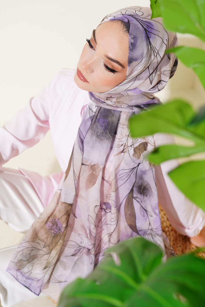 Lilyum Desen Ebruli Şal