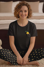 Limon Baskılı Bisiklet Yaka Pijama Takımı Siyah