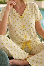 Limon Desen Kısa Kol Düğmeli Pijama Takım Sarı