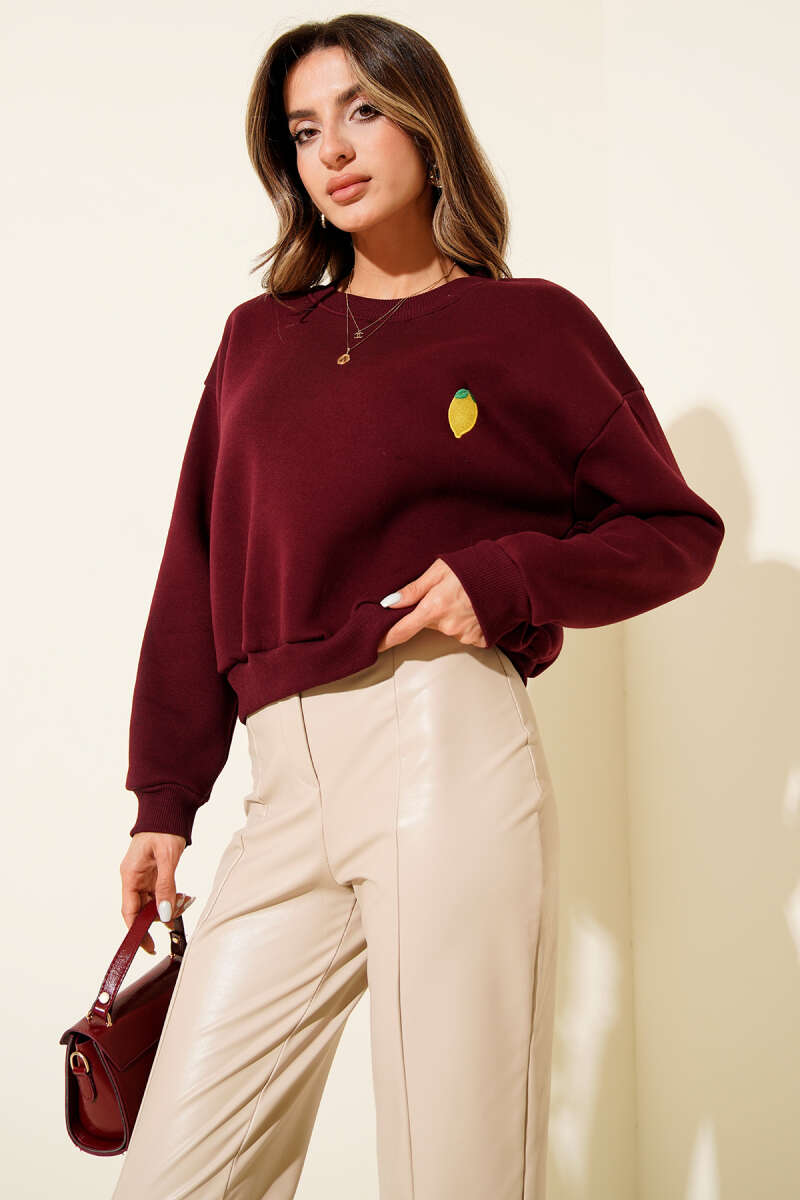 Limon Nakışlı Üç İplik Sweatshirt