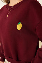 Limon Nakışlı Üç İplik Sweatshirt