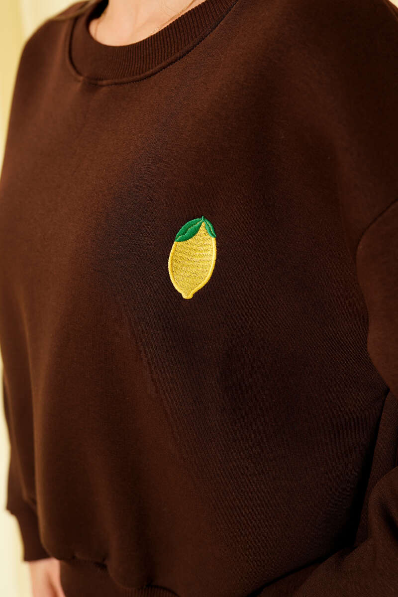 Limon Nakışlı Üç İplik Sweatshirt