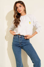 Limon Nakışlı Üç İplik Sweatshirt