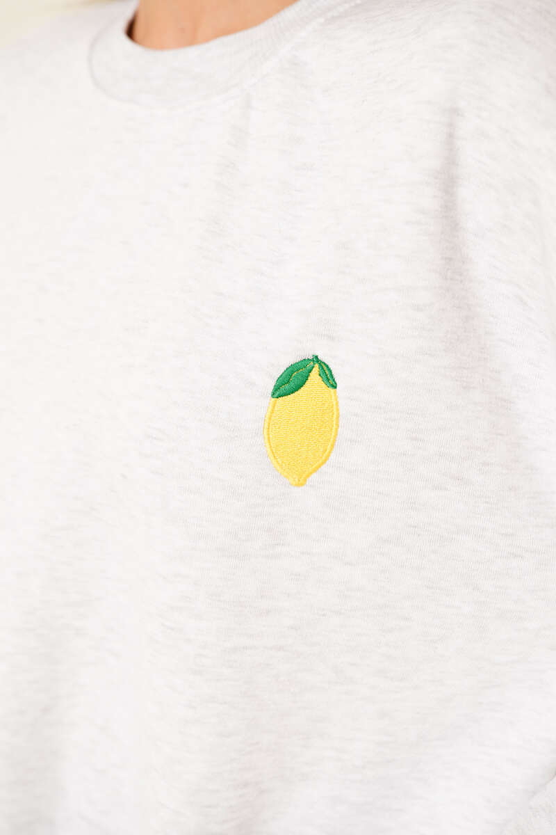 Limon Nakışlı Üç İplik Sweatshirt