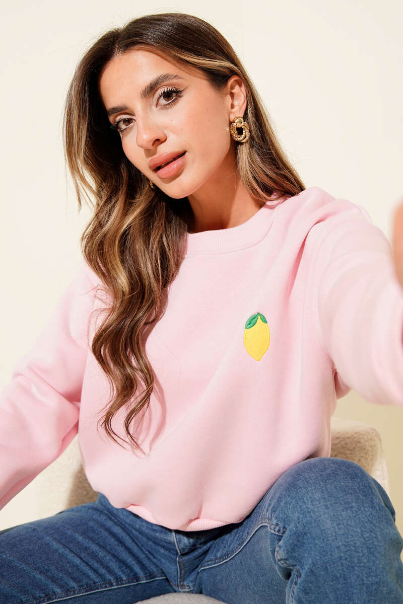 Limon Nakışlı Üç İplik Sweatshirt