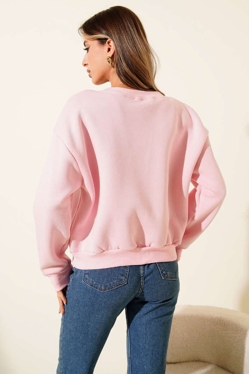 Limon Nakışlı Üç İplik Sweatshirt
