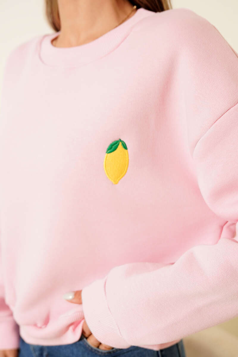 Limon Nakışlı Üç İplik Sweatshirt