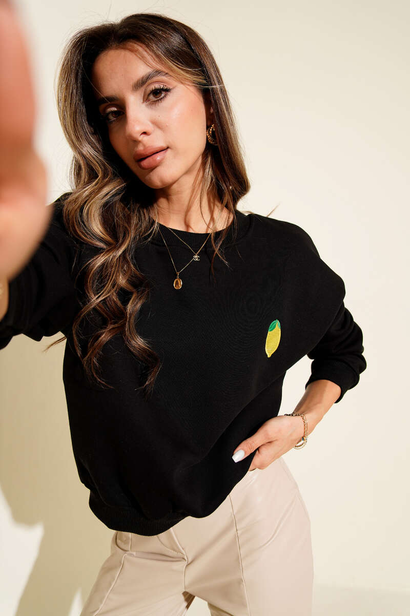 Limon Nakışlı Üç İplik Sweatshirt