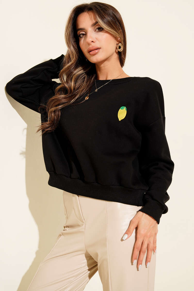 Limon Nakışlı Üç İplik Sweatshirt
