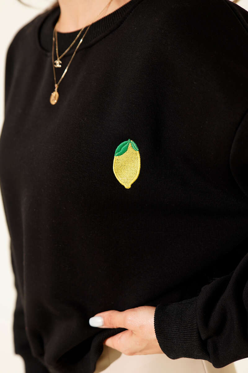 Limon Nakışlı Üç İplik Sweatshirt