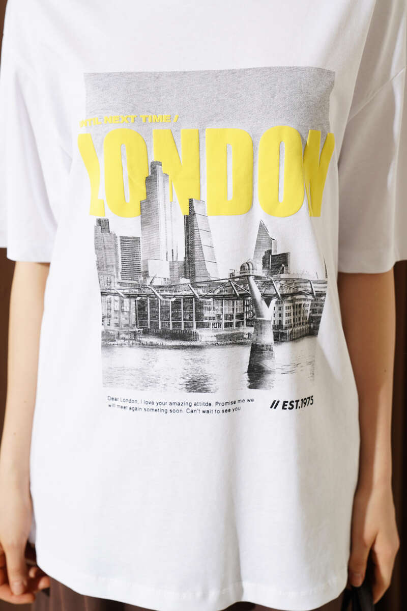 London Baskılı Oversize T-shirt