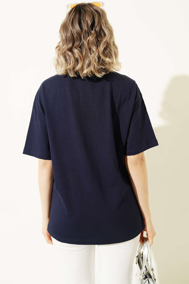 London Baskılı Oversize T-shirt Lacivert