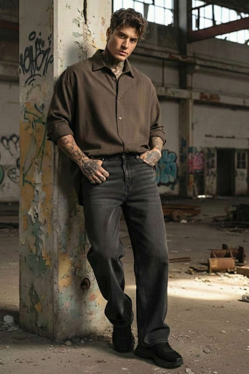 Loose Fit Gabardin Erkek Gömlek