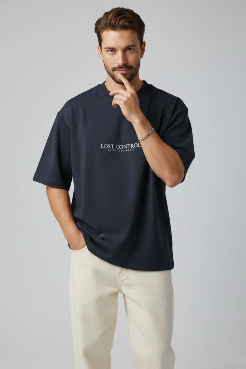 Lost Control Baskılı Erkek T-shirt Lacivert
