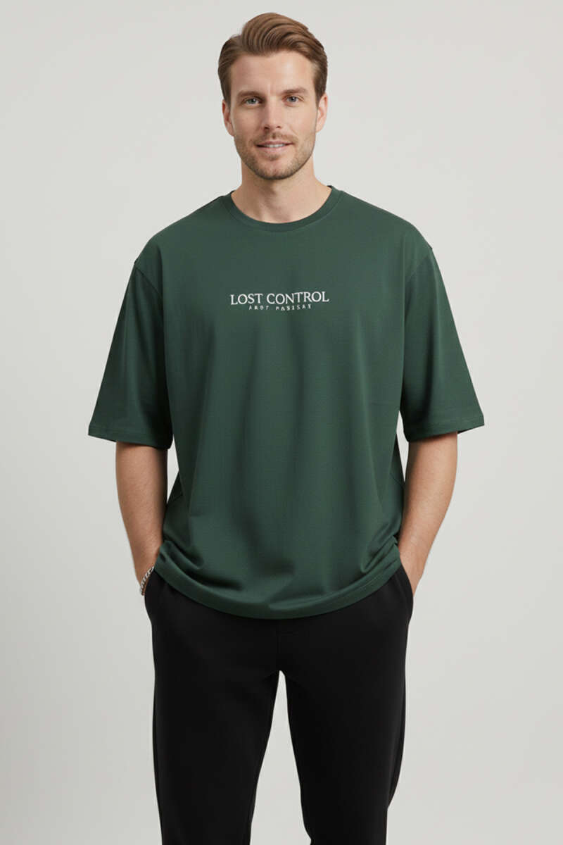 Lost Control Baskılı Erkek T-shirt Nefti