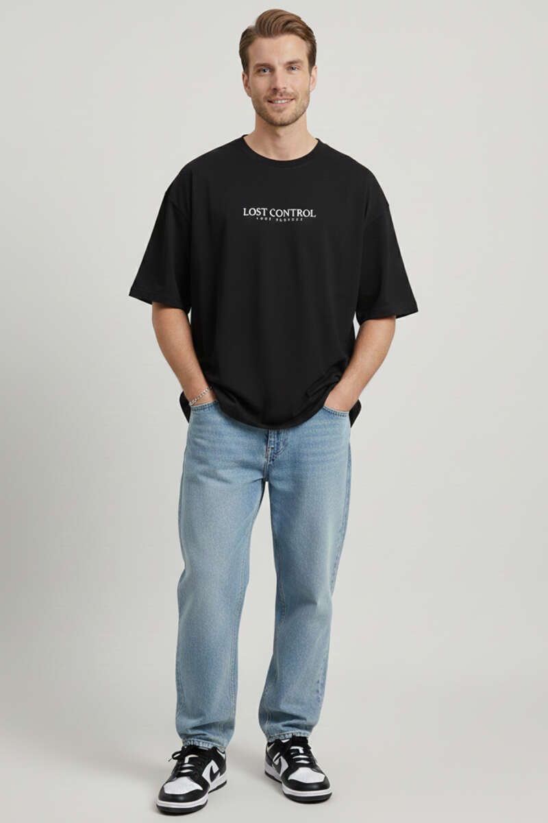Lost Control Baskılı Erkek T-shirt Siyah